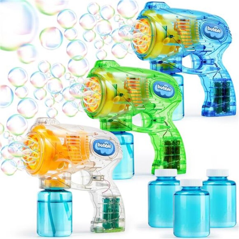 3 Packs Bubble Guns with 3 Solutions, Automatic Bubble Maker Blower Summer‎ Toys